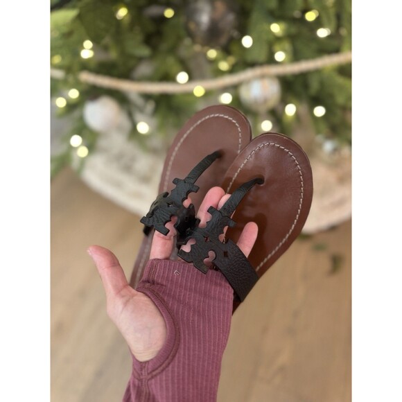 Tory Burch Moore Block Heel Black Leather Thong Sandals - Size 8M - Excellent - Picture 2 of 12